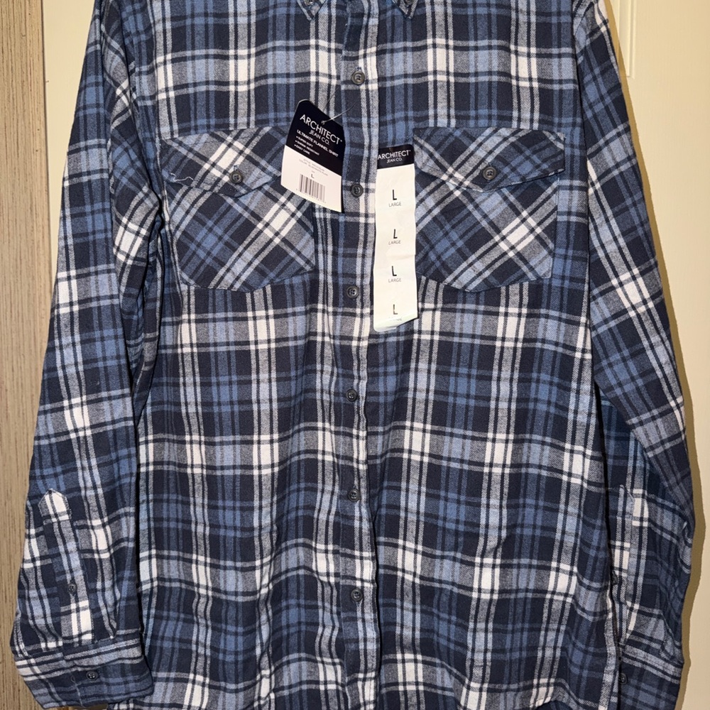 Architect Navy and White Plaid Men's Shirt BNWT